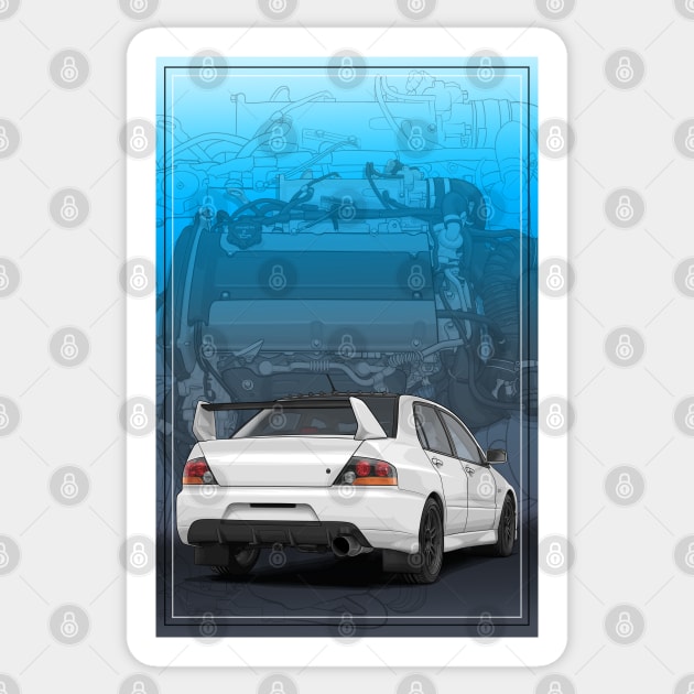 Evo 9 Illustration with 4G63 engine Sticker by ArtyMotive